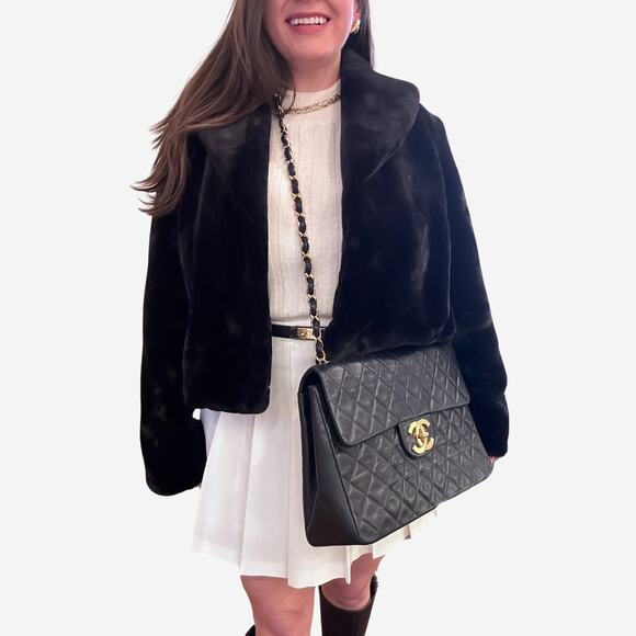 Authentic Vintage Chanel Lambskin Quilted Maxi Flap w 24k Gold-Plated Hardware - Picture 14 of 15